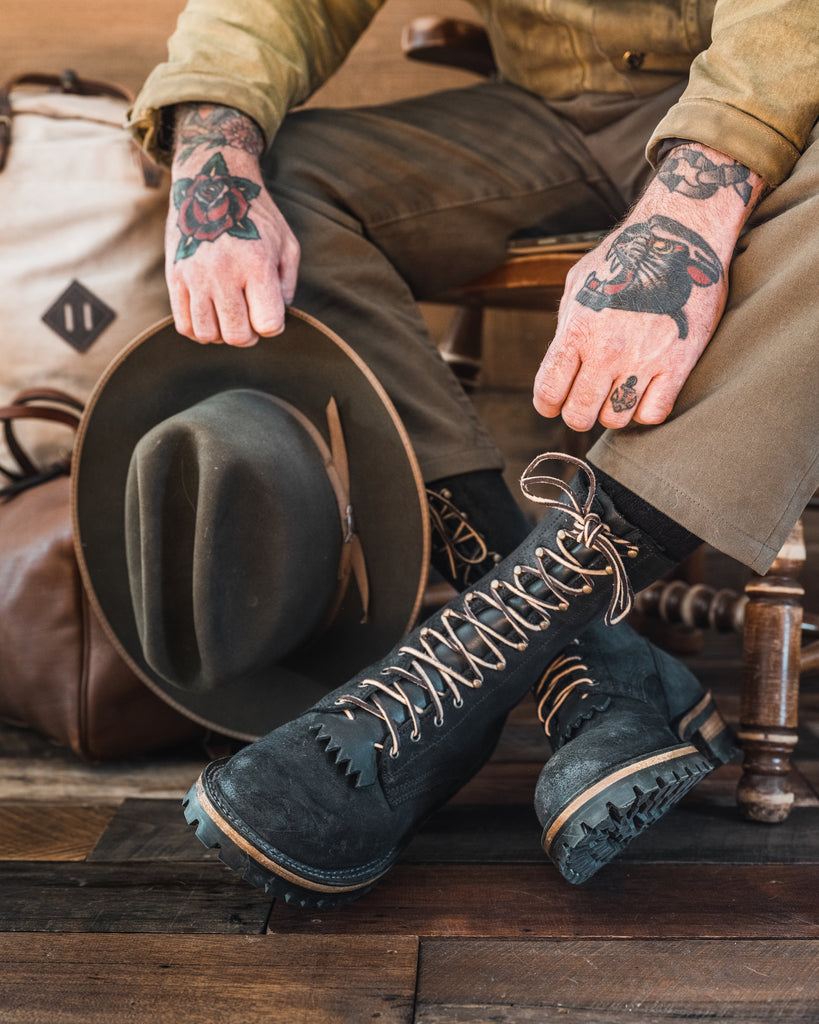 Drew's 10-Inch Logger - Black Rough Out - Drew's Boots - Drew's Boots