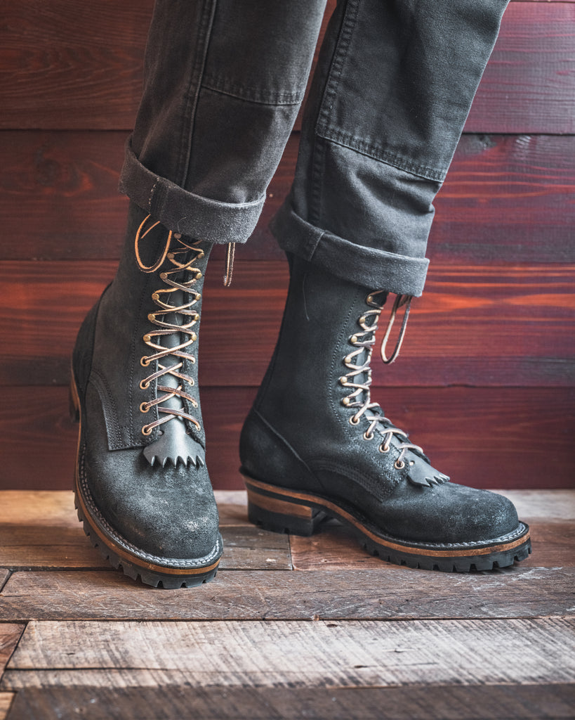 Drew's 10-Inch Logger - Black Rough Out - Drew's Boots - Drew's Boots