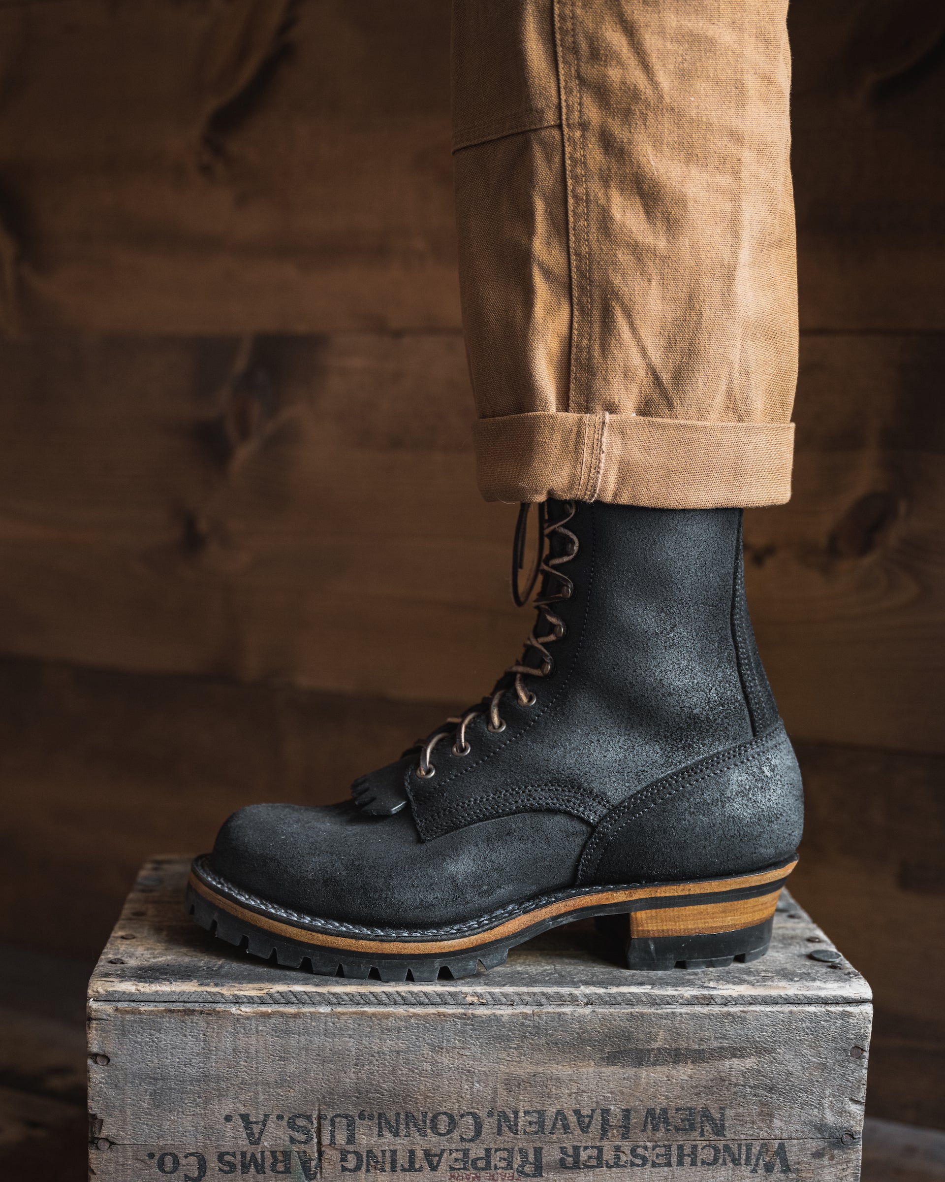 Drew's 10-Inch Leather Logger - Black Rough Out Work Boots