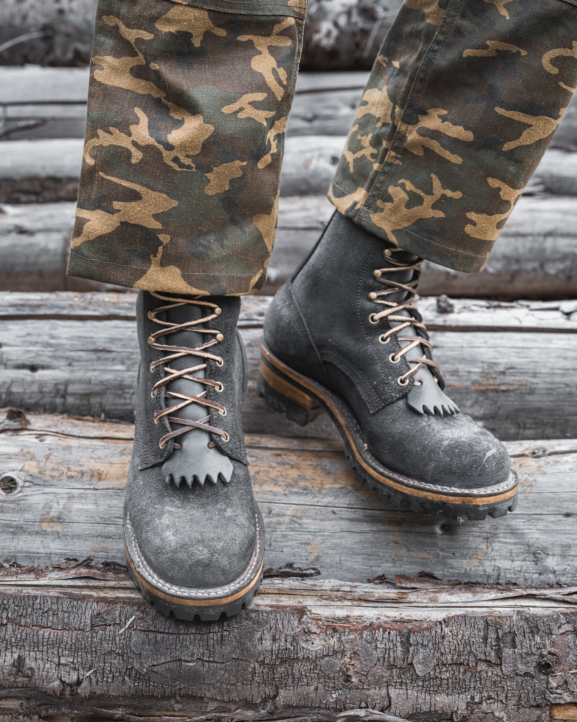 Drew's 10-Inch Leather Logger - Black Rough Out Work Boots