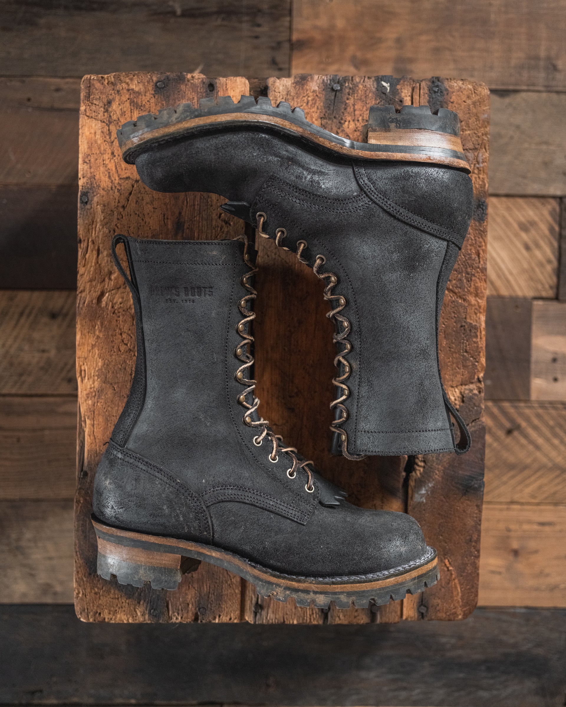 Drew's 10-Inch Leather Logger - Black Rough Out Work Boots
