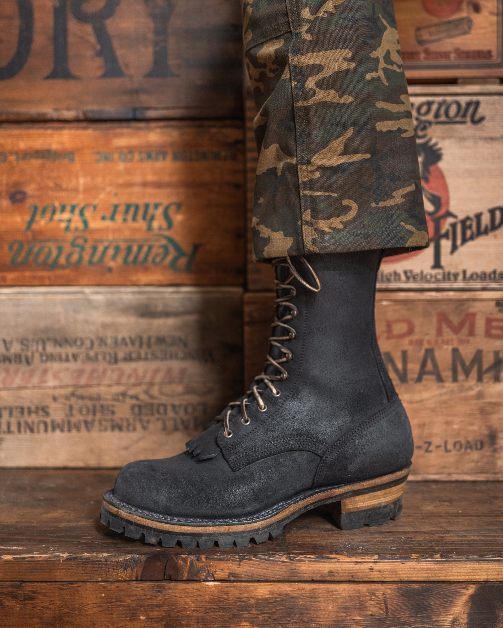 Drew's 10-Inch Leather Logger - Black Rough Out Work Boots
