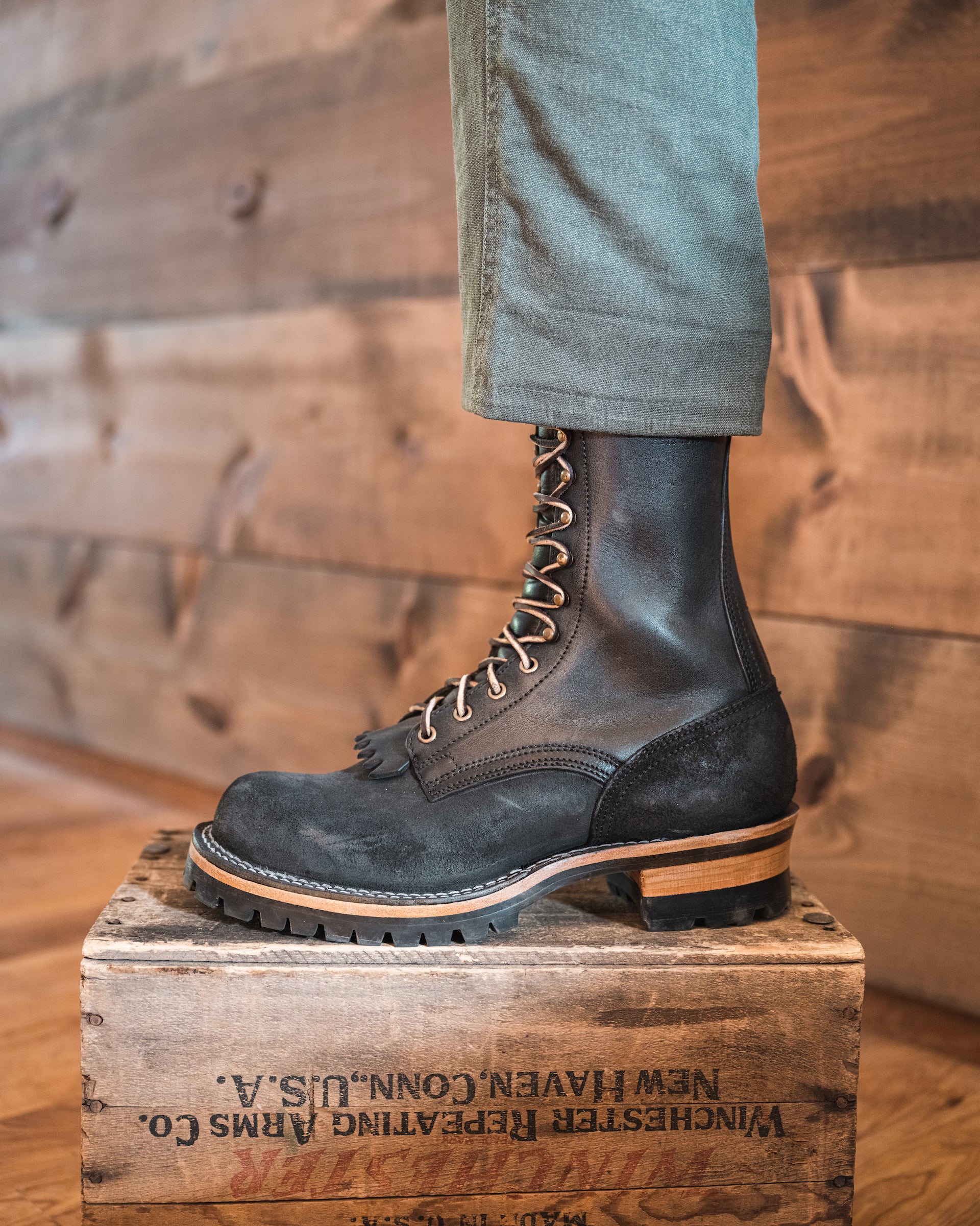 Drew's 10-inch Leather Logger - Black Combo Work Boots – Drew's Boots