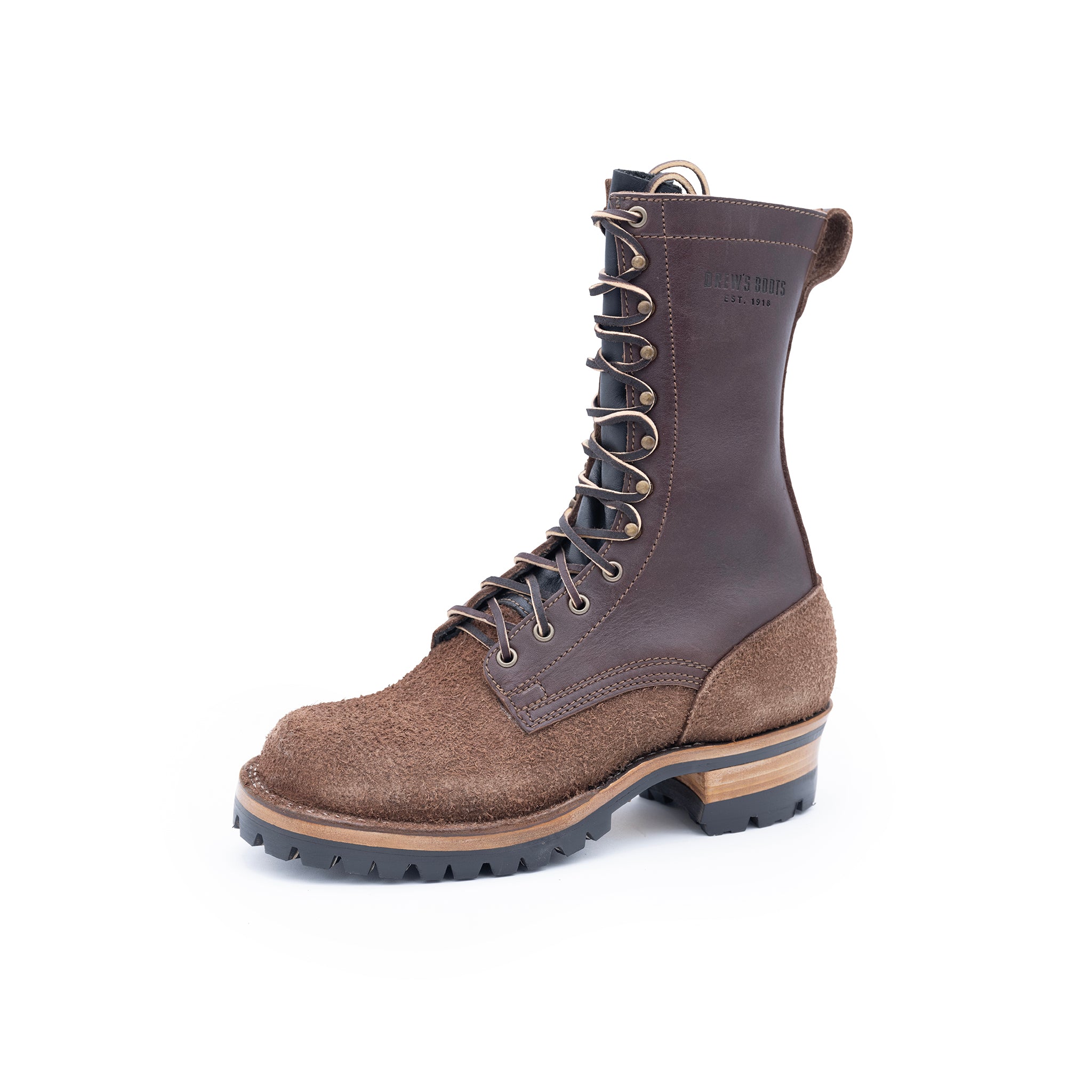 Drew's 10-Inch Leather Logger - Brown Combo Work Boots – Drew's Boots