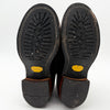 Close-up of black boot soles with VIBRAM brand logo on a white background