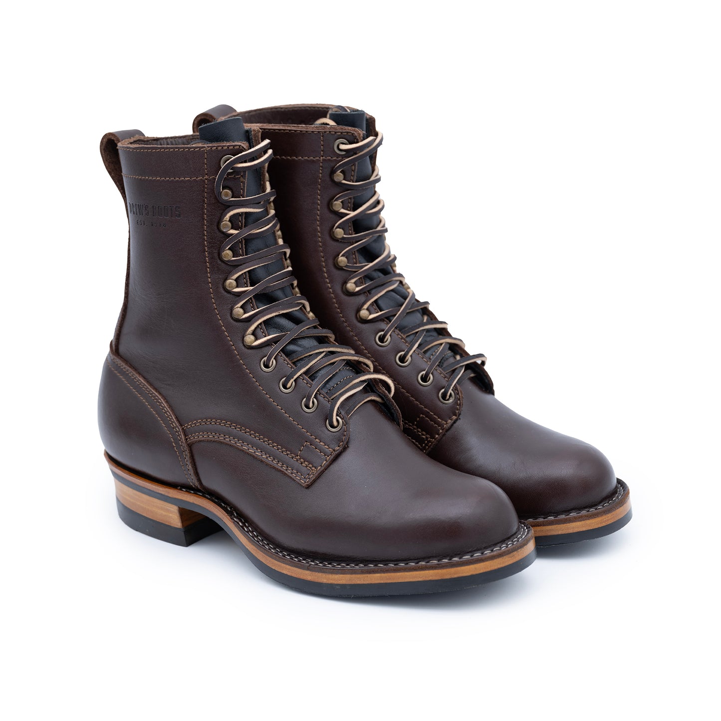 Drew_s_8-Inch_Logger_work_boots_-_Brown_Smooth_430_MINI_LUG_SOLE leather work boots