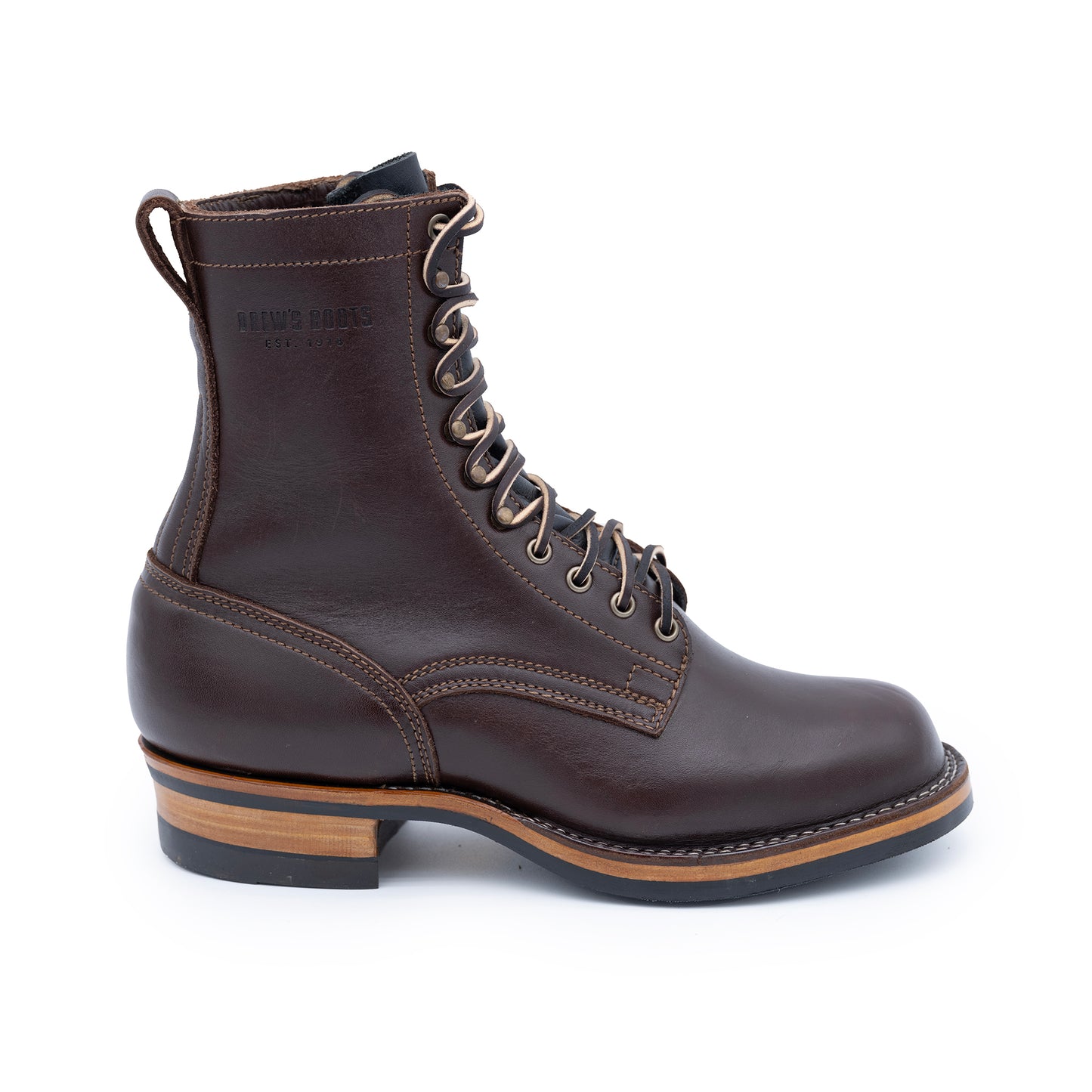 Drew_s_8-Inch_Logger_work_boots_-_Brown_Smooth_430_MINI_LUG_SOLE leather work boots