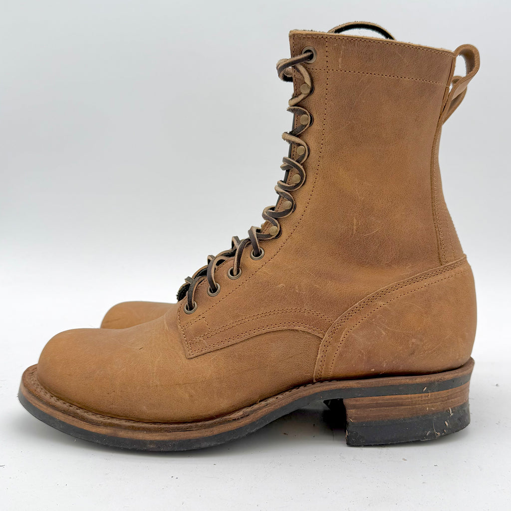 Drew's 8-inch Contractor - Harvest Tan Plain Toe Lightly Used Size 9.5D LEATHER WORK BOOTS 