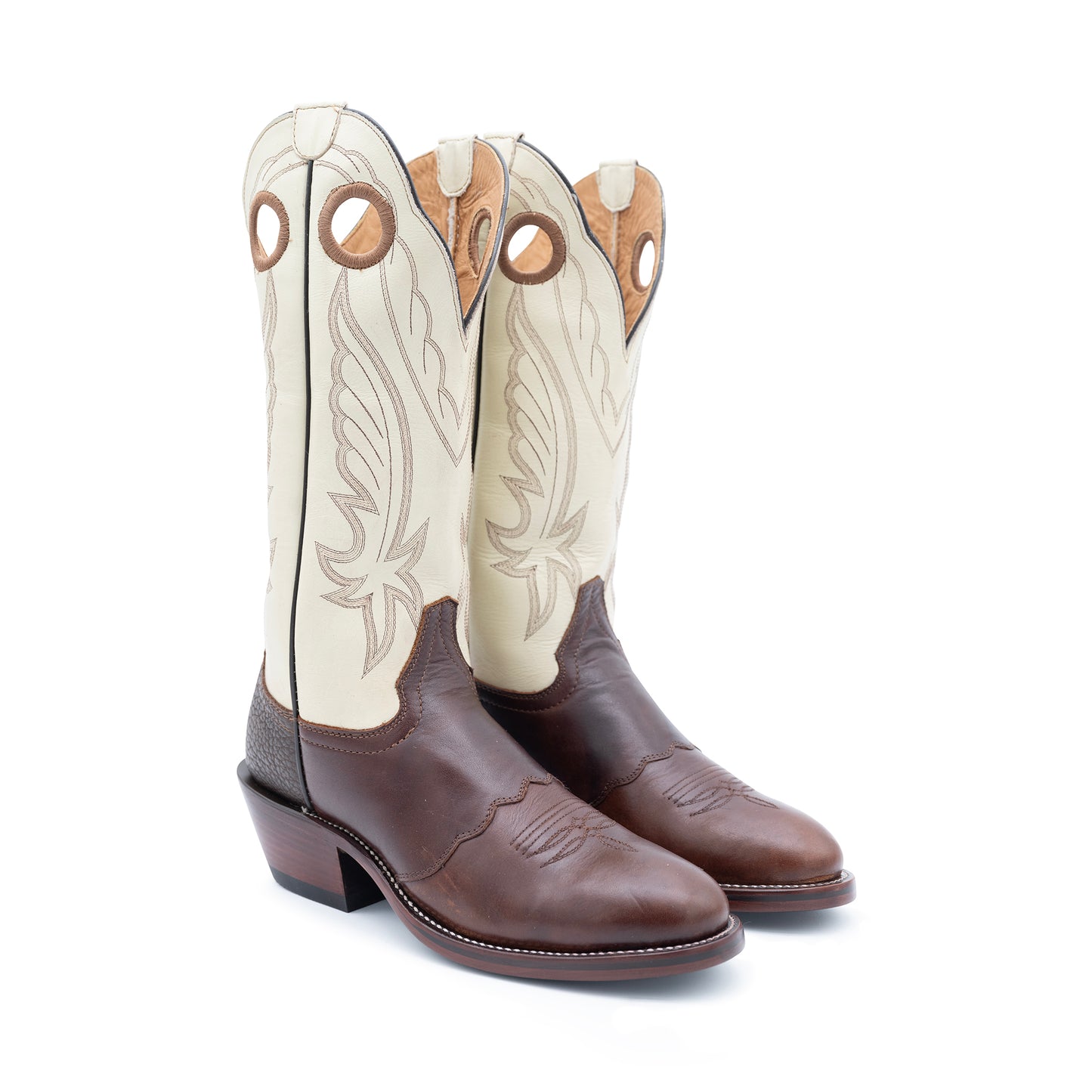 Drew's Premium Buckaroo Bone Chocolate Leather Cowboy Boots