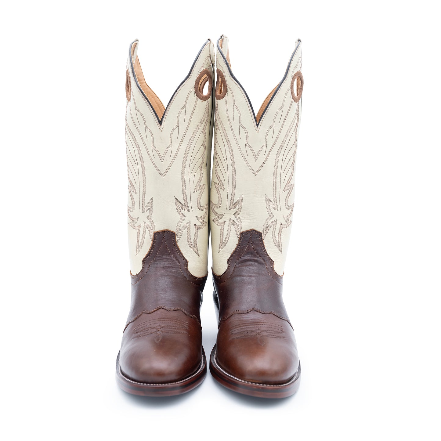 Drew's Premium Buckaroo Bone Chocolate Leather Cowboy Boots