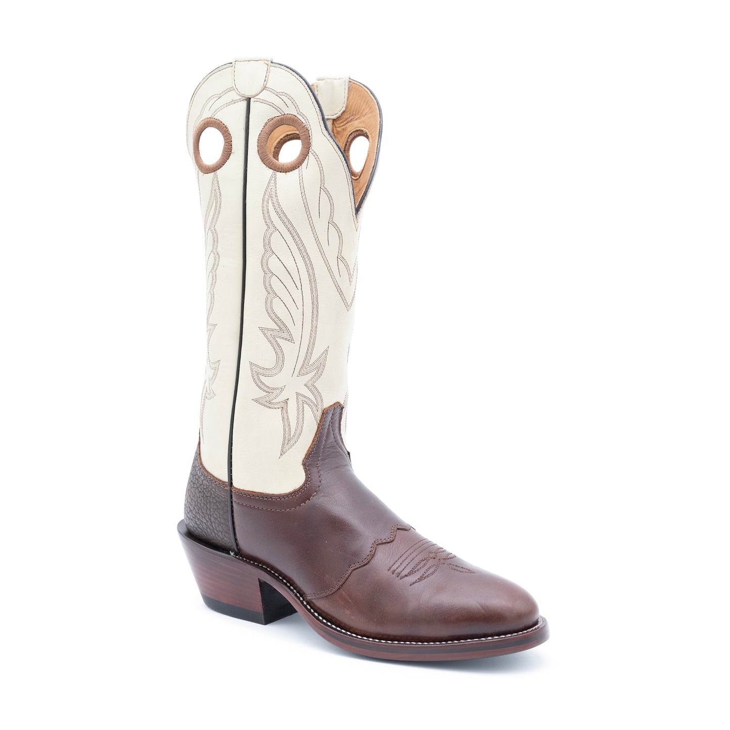 Drew's Premium Buckaroo Bone Chocolate Leather Cowboy Boots