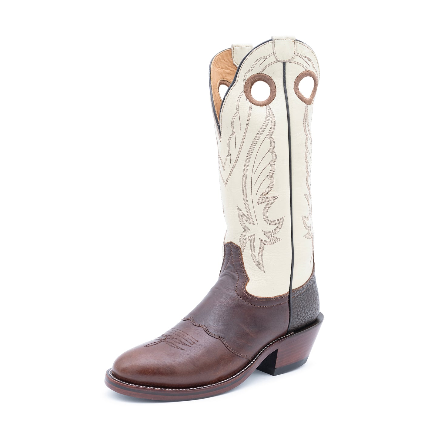 Drew's Premium Buckaroo Bone Chocolate Leather Cowboy Boots