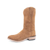 Brown suede cowboy boot on a white background