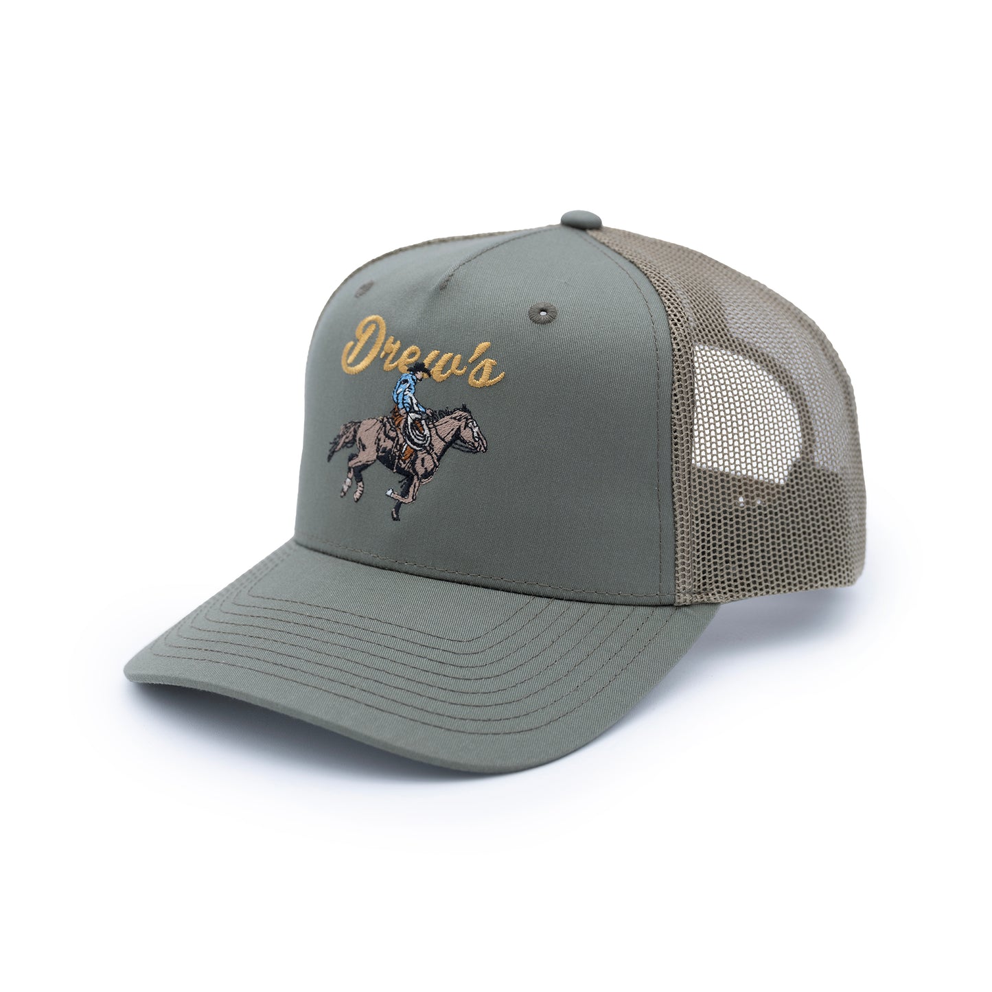 Drew's x Richardson Hi Pro Champ Trucker Cap - Mustang Bronco Horseback Cowboy Embroidered Trucker Cap