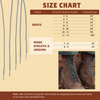 A size chart for shoelaces categorized by style, including Dress, Fashion, Boots, Work Athletic & Jogging, and Tennis. Each category lists eyelet (hole) pairs and corresponding lace lengths in inches. For example, Dress laces range from 18 inches for 1-2 eyelet pairs to 36 inches for 8-9 pairs. Boots range from 33 inches for 4-5 pairs to 108 inches for 11-12 pairs. A note at the bottom states: ‘Add 12 inches if you prefer extra length for wrapping laces around your boots or for styles with extend