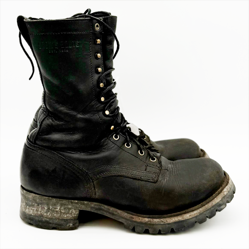 Used Drew's 10" Leather Logger Work Boots Black Smooth 10.5D