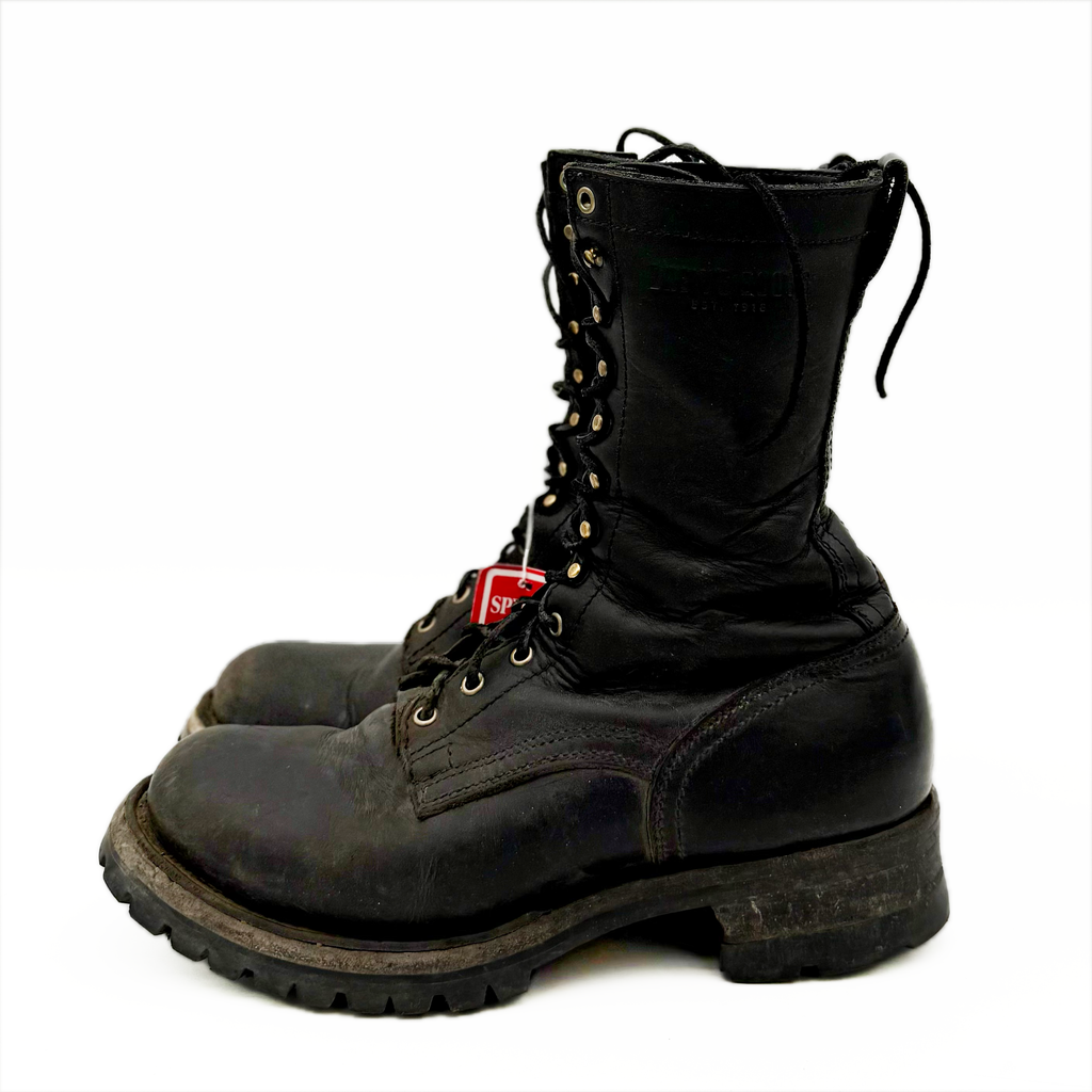 Used Drew's 10" Leather Logger Work Boots Black Smooth 10.5D