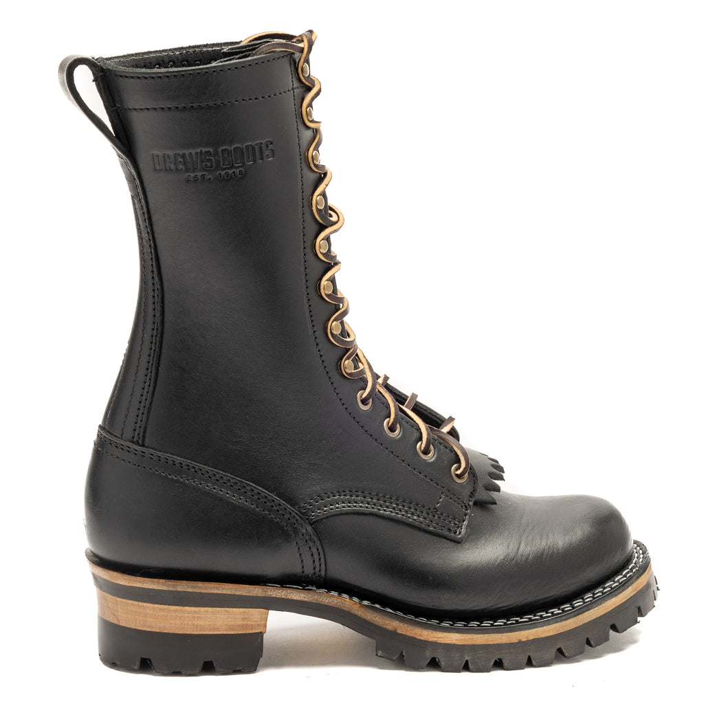 Drew's 10-Inch Logger - Black Smooth | Drew's Boots